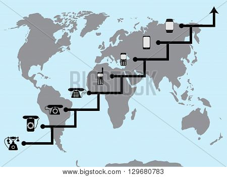 Stepwise evolution of technology. Phone development communicate telephone digital generation. Vector flat design illustration