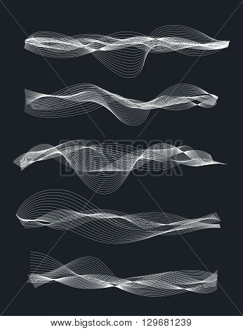 Vector music sound waves set. Audio digital equalizer technology, console panel, pulse musical.