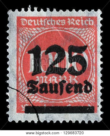 ZAGREB, CROATIA - JUNE 22: A postage stamp printed in Germany shows numeric value, circa 1923, on June 22, 2014, Zagreb, Croatia