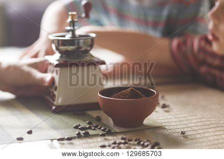 Still Life With Coffee Beans And Old Mill
