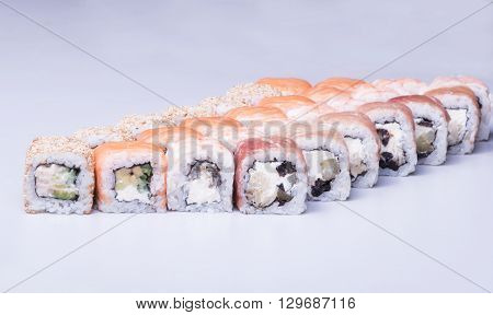 Big sushi assorti close up studio shot