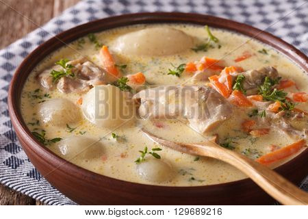 Belgian Waterzooi Soup With Chicken Close Up In A Bowl. Horizontal