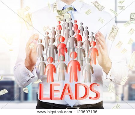 Lead Generation With Businessman And Staff Icons.