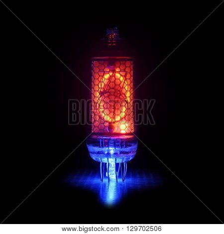 It is the authentic retro-style gas-discharge display.  Display has blue backlight.  Digit 0  and point