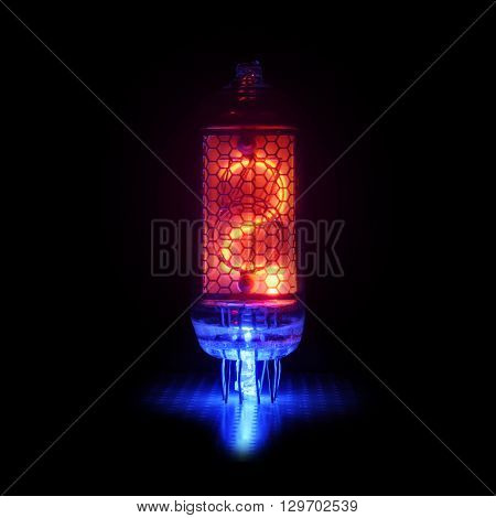 It is the authentic retro-style gas-discharge display.  Display has blue backlight.  Digit 2  and point