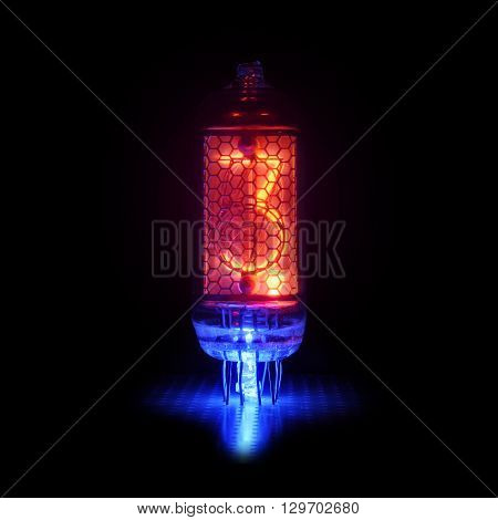 It is the authentic retro-style gas-discharge display.  Display has blue backlight.  Digit 3  and point