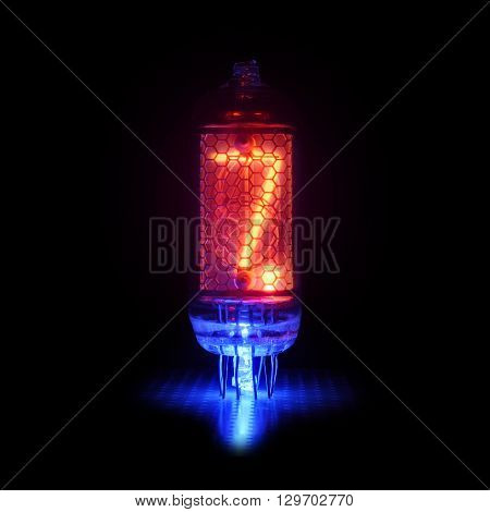 It is the authentic retro-style gas-discharge display.  Display has blue backlight.  Digit 7 and point