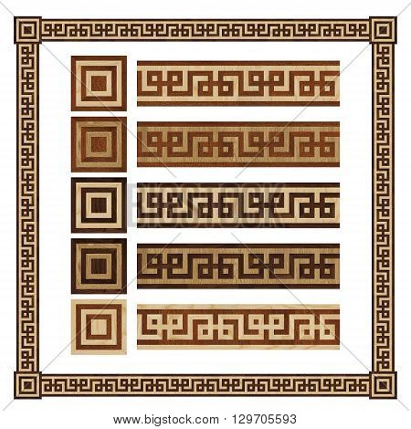 Wooden border ornament meandr design parquet floor seamless texture for 3D interior