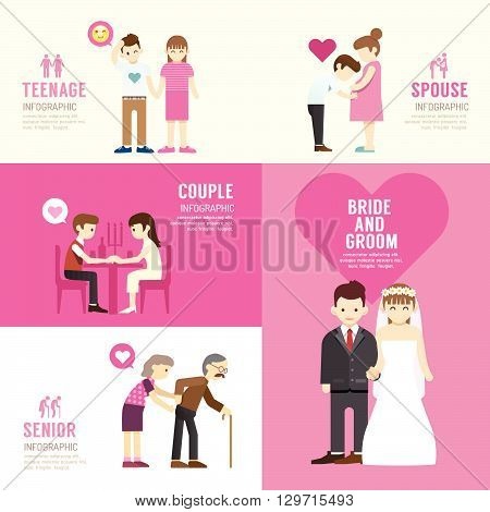 Family people flat design with icons concept infographic lovevector illustration