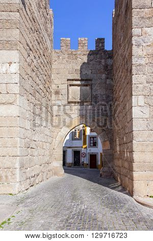 Close up of the Town Gate (Porta da Vila) of Nisa. Nisa, Portugal