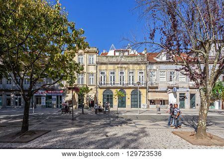 Vila Nova de Famalicao, Portugal. September 06, 2015: Millennium BCP Agency and old buildings of Vila Nova de Famalicao (Luis Barroso street/Dona Maria II Square). Braga,Portugal