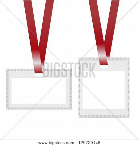 Identification white blank plastic id cards with lanyards. Vector illustration