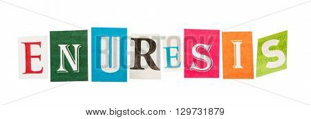 Caption enuresis colorful letters isolated on white background 