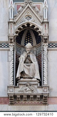 FLORENCE, ITALY - JUNE 05: St. Antoninus (Antonio Pierozzi, the Archbishop of Florence), Portal of Cattedrale di Santa Maria del Fiore, Florence, Italy on June 05, 2015