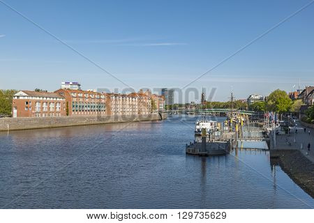 Cityscape With Teerhof On The Left  At River Weser