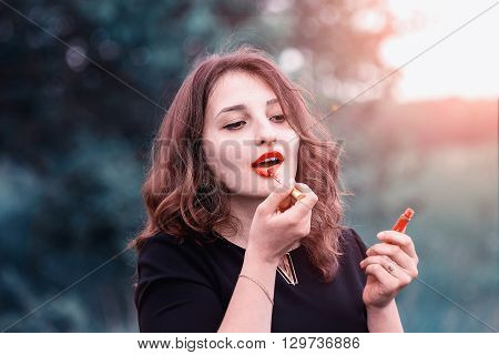 Beautiful Curly Girl In The Woods