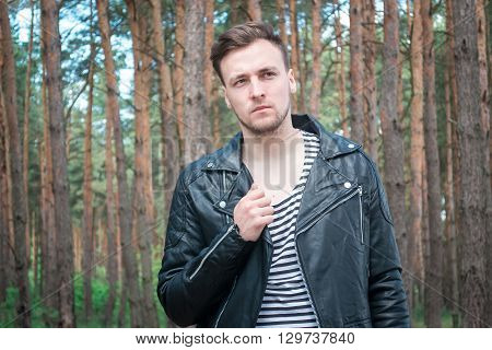 Trendy Guy In The Pine Forest
