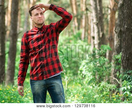 Trendy Guy In The Pine Forest