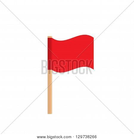 Red flag on a wooden stick. Icon red small flag isolated on white background.