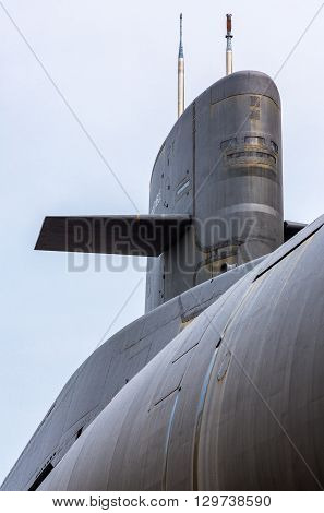 Cherbourg France - May 21 2012: Normandy La Cite De La Mer the nuclear submarine 'Le Redoutable'