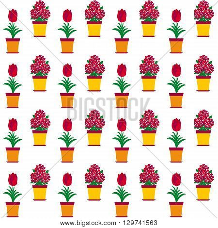 Seamless Pattern Flowers On White