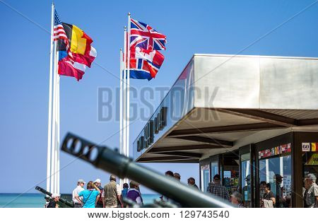 Arromanches France - May 23 2012: Normandy a tourist ofiice in the places of the second World War landing memorial.