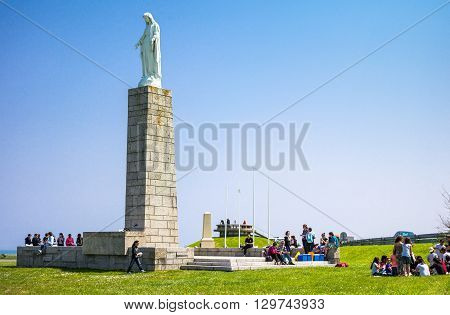 Arromanches France - May 23 2012: Normandy tourists in the memorial areai of the second World War landing.