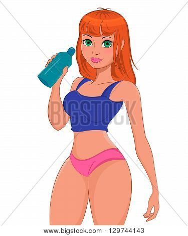 vector illustration of athletic girl drinking water