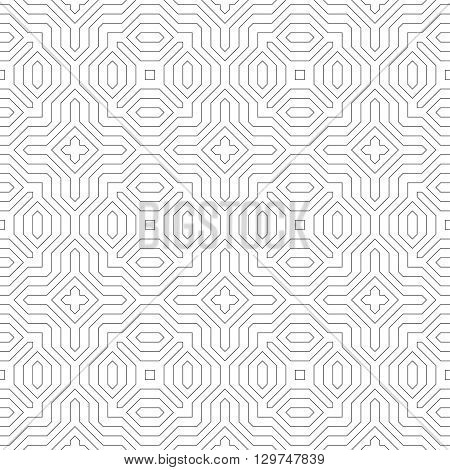 Seamless pattern. Original linear texture. Repeating geometrical shapes lines squares polygons hexagons rhombuses. Monochrome. Backdrop. Web. Vector element of graphic design