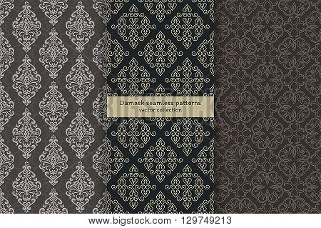 Vector seamless pattern. Set of luxury elegant damask textures. Patterns can be used as background fabric print surface texture wrapping paper web page backdrop wallpaper and more