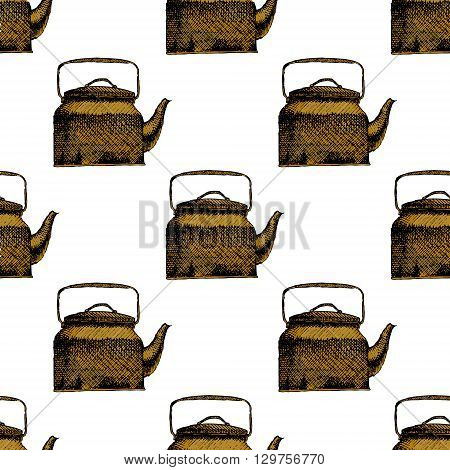 Teapot seamless background pattern. Hand drawn vector stock illustration
