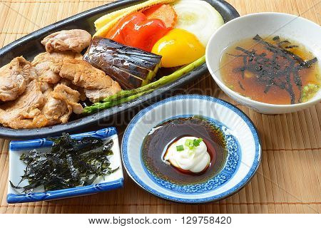 Japanese cuisine .Japanese pork Steak Soup with Seaweed