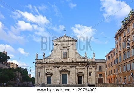 ROME ITALY - MAY 1 2016: Santa Maria della Consolazione Roman Catholic church in rione Campitelli at the foot of the Palatine Hill