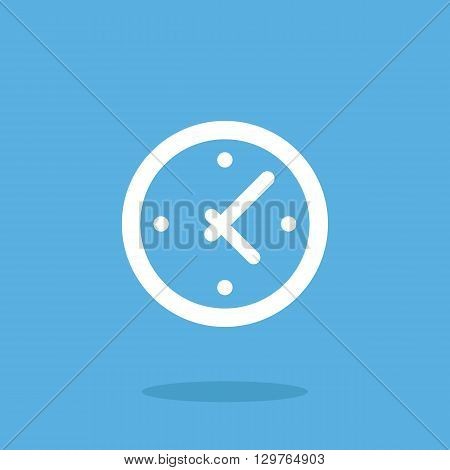 Vector clock icon, time icon. Flat design white clock icon. Vector illustration concept for web banner, web and mobile app, infographics. Stopwatch, clock face icon graphic isolated on blue background