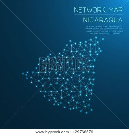 Nicaragua Network Map. Abstract Polygonal Map Design. Internet Connections Vector Illustration.