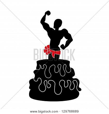 Vector illustration of a stripper Going Out of a Huge Cake.