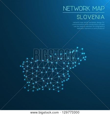 Slovenia Network Map. Abstract Polygonal Map Design. Internet Connections Vector Illustration.