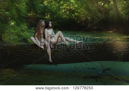 Couple live in the forest like wild people.