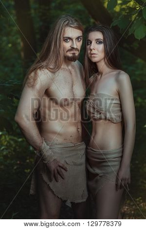 Young couple went to live in the forest like wild people.