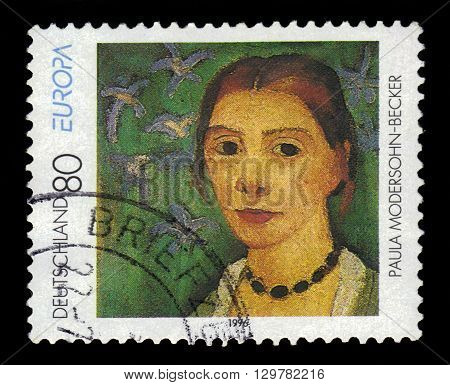 GERMANY - CIRCA 1996: a stamp printed in Germany shows self-portrait by Paula Modersohn-Becker, german painter and one of the most important representatives of early expressionism, circa 1996