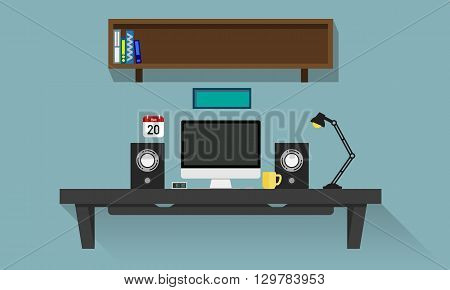 Personal Computer flat design a work desk