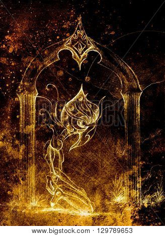 ancient god horus, original drawing. transience and time concept. Sepia color