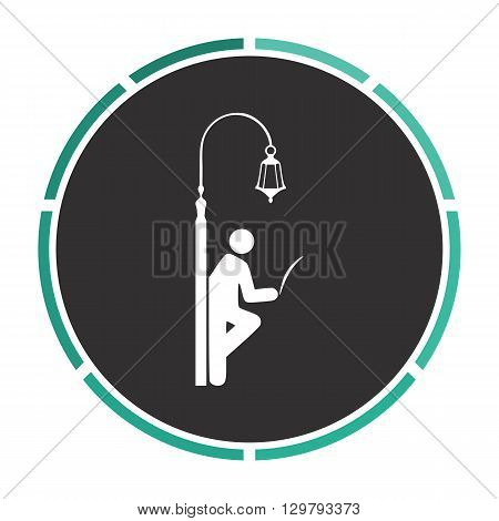 Man reading Simple flat white vector pictogram on black circle. Illustration icon