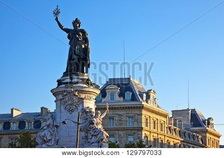 Paris the monument to the Republic with the simbolic statue of Marianna in Place de la Republique