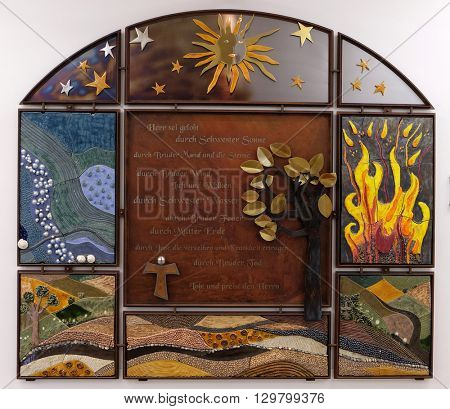 URSBERG, GERMANY - JUNE 09: Canticle of the Sun by Saint Francis of Assisi, Dominikus Ringeisen Werks in Ursberg, Germany on June 09, 2016.