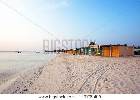 Old fisherman huts on Aruba island in the Caribbean sea