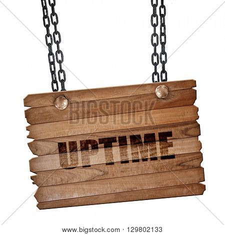 uptime, 3D rendering, wooden board on a grunge chain
