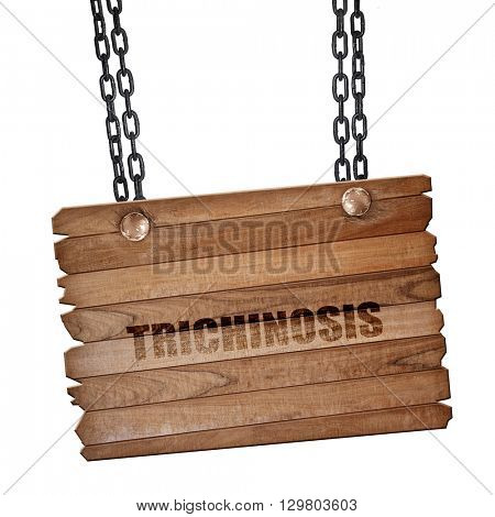 trichinosis, 3D rendering, wooden board on a grunge chain