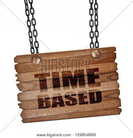 time based, 3D rendering, wooden board on a grunge chain