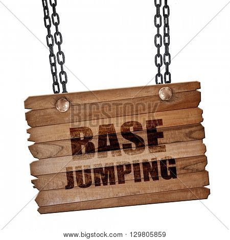 base jumping, 3D rendering, wooden board on a grunge chain